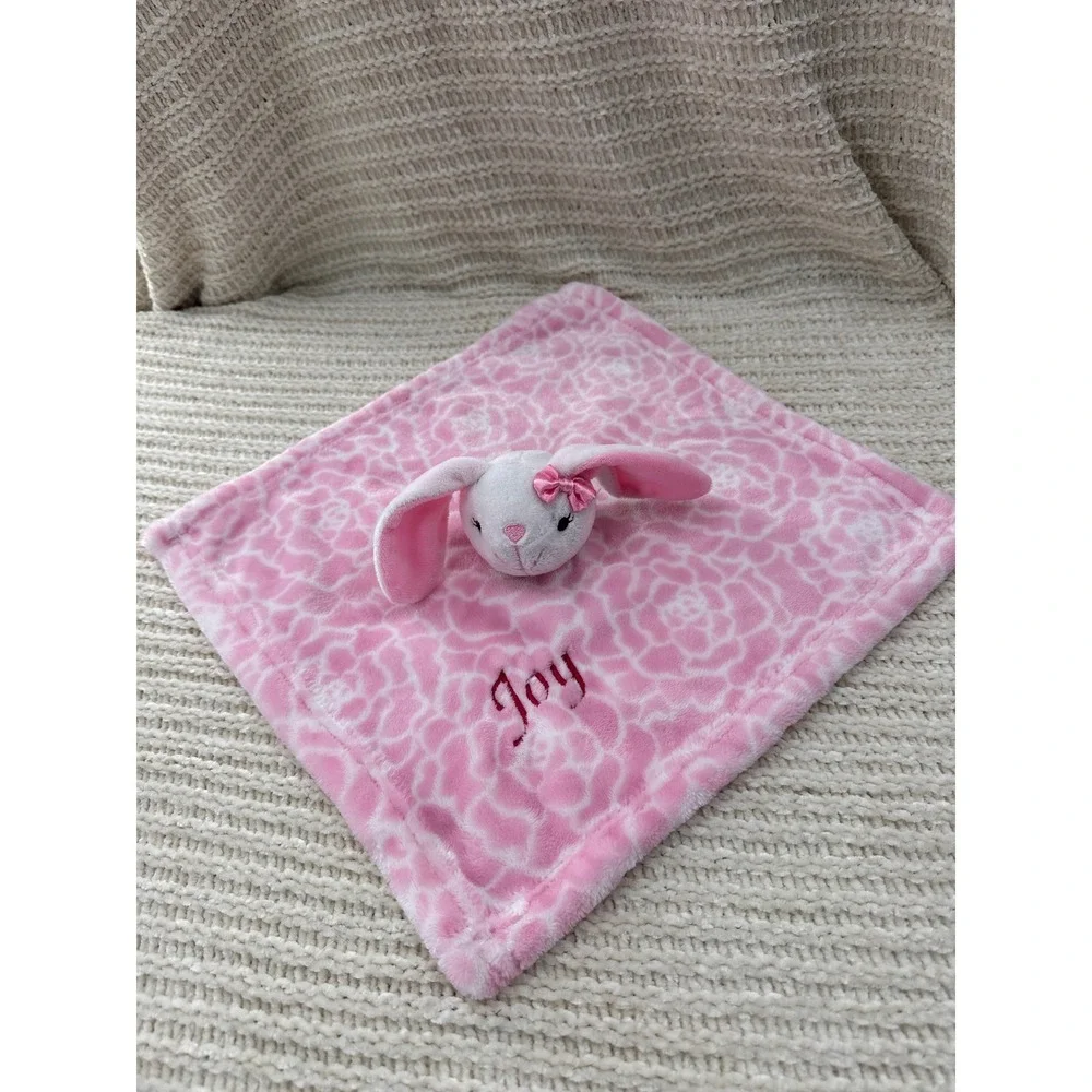 Hudson Baby Pink Rose Bunny Security‎ Blanket Lovey Joy Embroidered 14x14 Easter